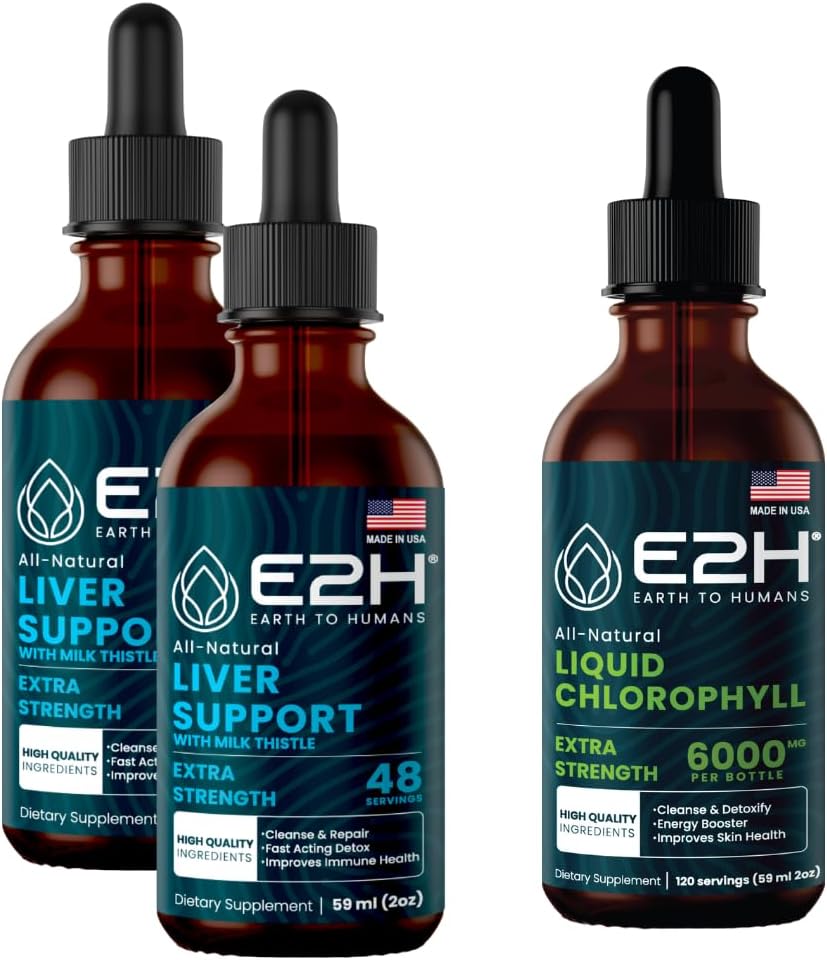 Liver Support and Chlorophyll Liquid Drops Bundle - Vegan, Non-GMO (6 Fl Oz)