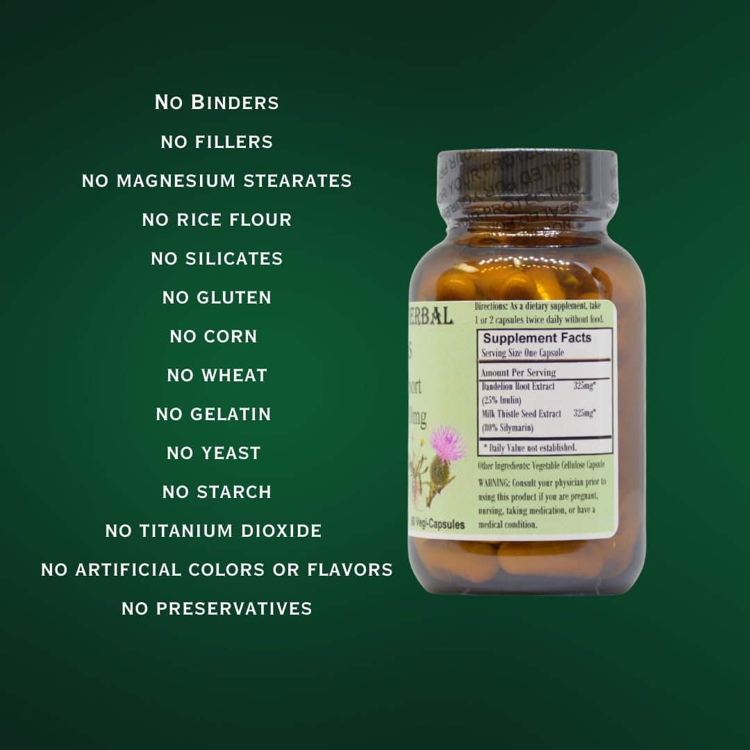 Liver Support Formula with Dandelion Root & Milk Thistle Extract - 650mg Capsules - 60 Vegan Capsules - Stearate-Free