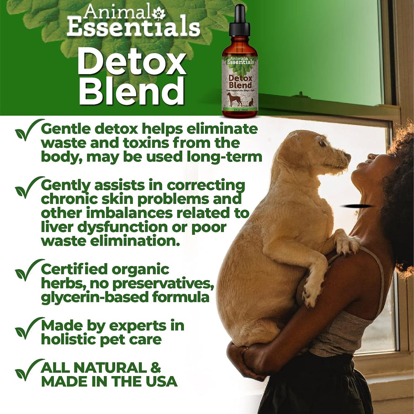Liver Support Herbal Formula for Dogs & Cats - Animal Essentials Detox Blend, Human Grade Herbs, Wellness Tonic - 2 Fl Oz