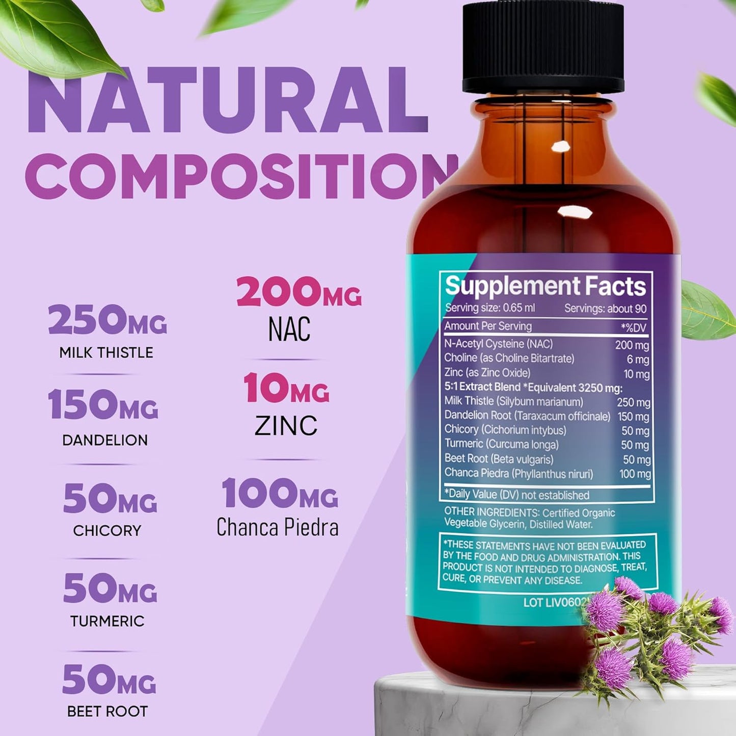 Liver Support Liquid Drops with NAC, Zinc, Milk Thistle, Dandelion Root, Turmeric - Detox Liver Cleanse Supplement