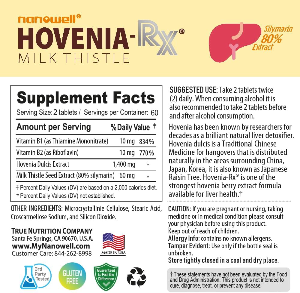 Liver Support Supplement with Hovenia-RX and Milk Thistle Seed Extract - 120 Tablets, 30 Day Supply