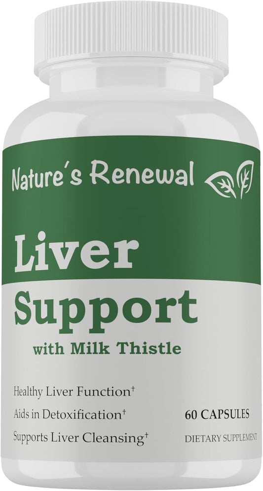 Liver Support Supplement with Milk Thistle, Dandelion, Artichoke, Choline, Turmeric - Cleanse & Detox Formula for Renewal & Recovery - 60 Capsules