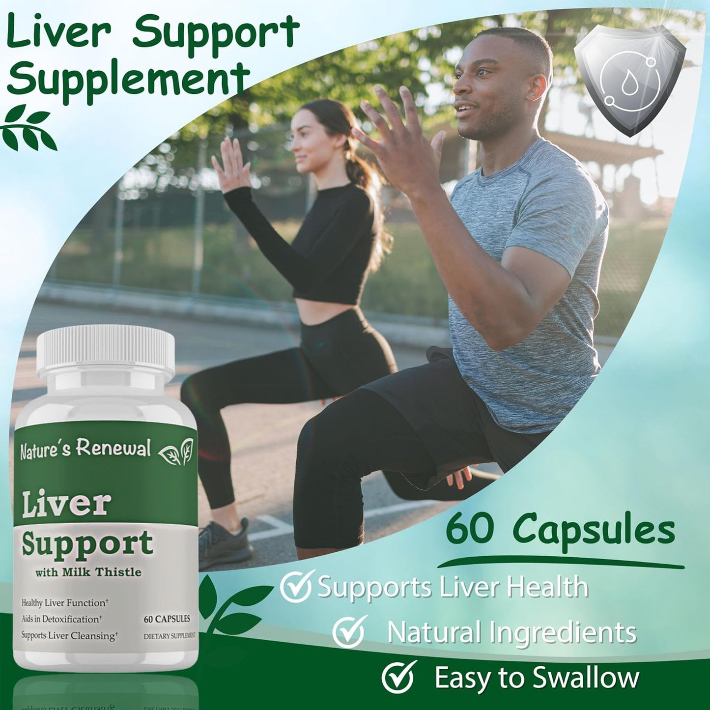 Liver Support Supplement with Milk Thistle, Dandelion, Artichoke, Choline, Turmeric - Cleanse & Detox Formula for Renewal & Recovery - 60 Capsules
