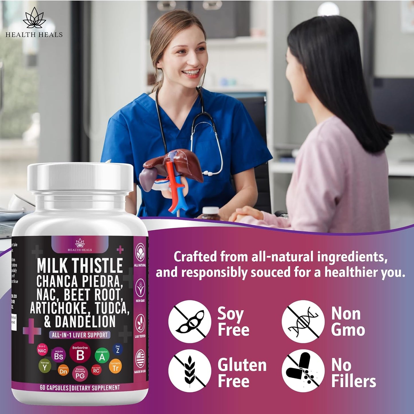 Liver Support Supplement with Milk Thistle, NAC, Chanca Piedra, Beet Root, Artichoke, Dandelion Root, Astragalus, TUDCA, Choline, and Ginger - 120 Count