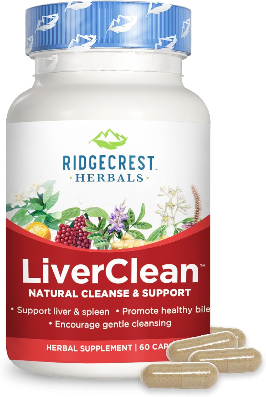 LiverClean Herbal Supplement for Liver Support with Blessed Thistle & Dandelion - Detox & Cleanse Support for Healthy Bile - 60 Capsules, 30 Servings