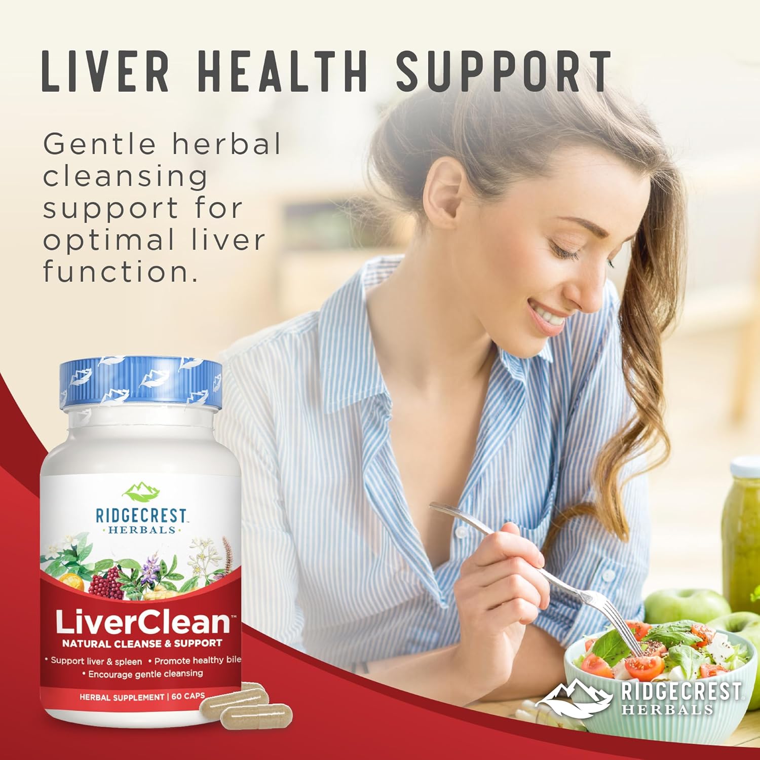 LiverClean Herbal Supplement for Liver Support with Blessed Thistle & Dandelion - Detox & Cleanse Support for Healthy Bile - 60 Capsules, 30 Servings