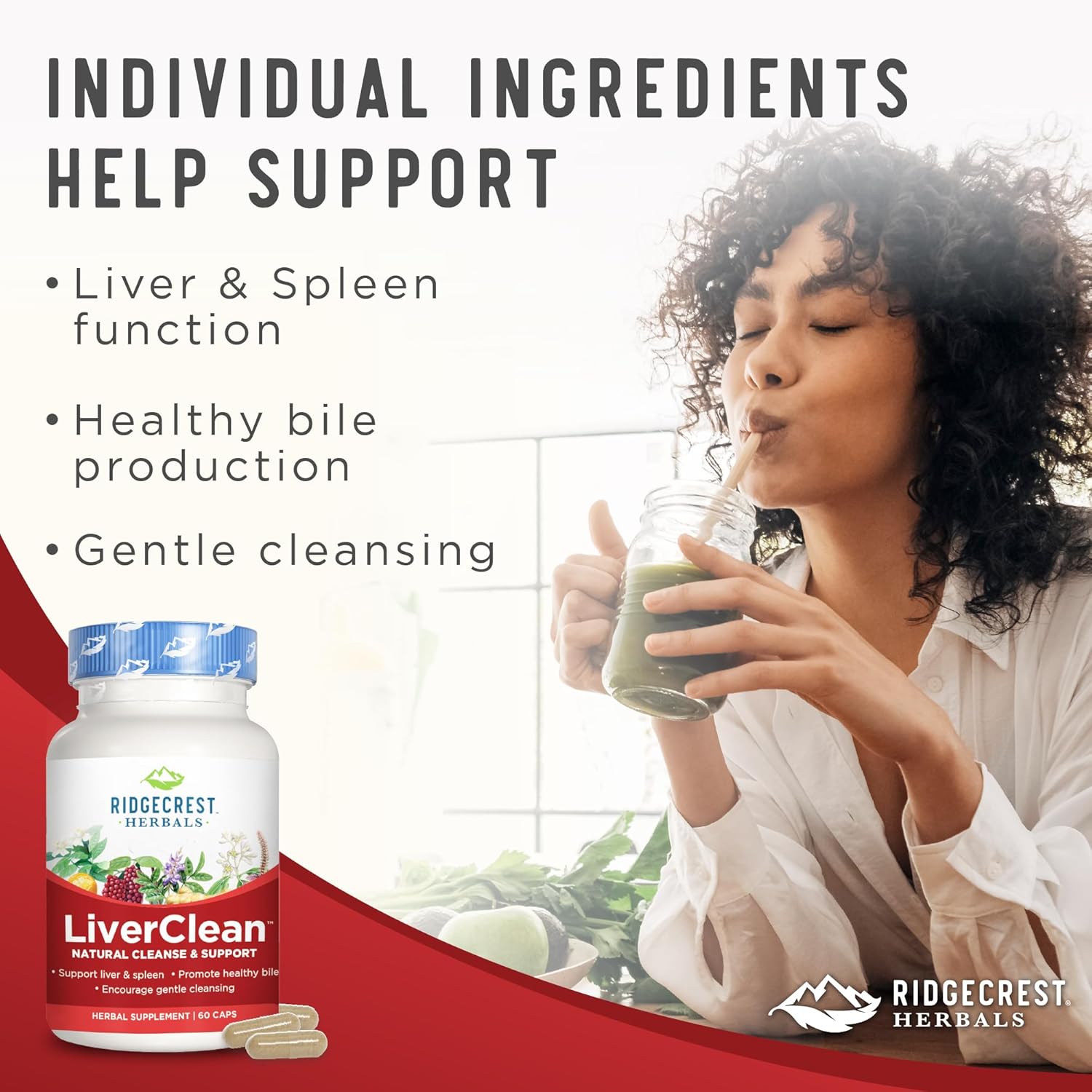 LiverClean Herbal Supplement for Liver Support with Blessed Thistle & Dandelion - Detox & Cleanse Support for Healthy Bile - 60 Capsules, 30 Servings