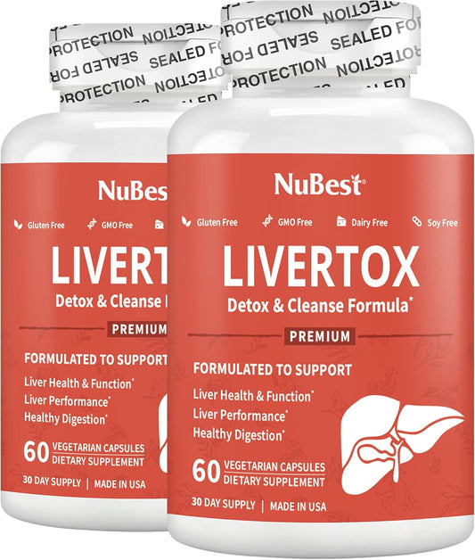 LIVERTOX Liver Cleanse Detox & Repair Supplement with Milk Thistle, Choline, Beet, Turmeric, Artichoke, Dandelion - Supports Healthy Liver Function - 2 Pack