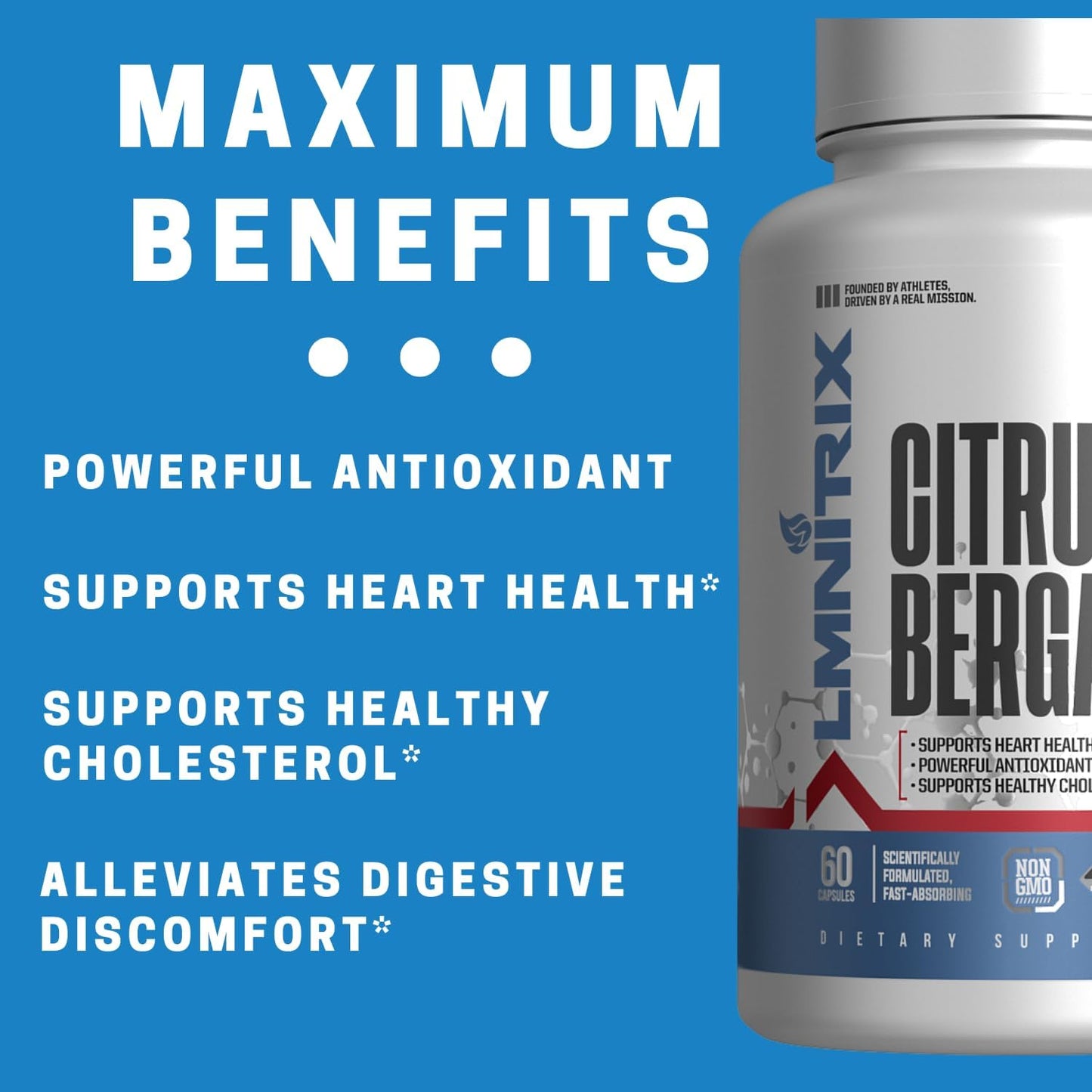 LMNITRIX Citrus Bergamot Supplement 1,200mg - Supports Heart Health - 60 Vegan Capsules - Gluten-Free & Non-GMO