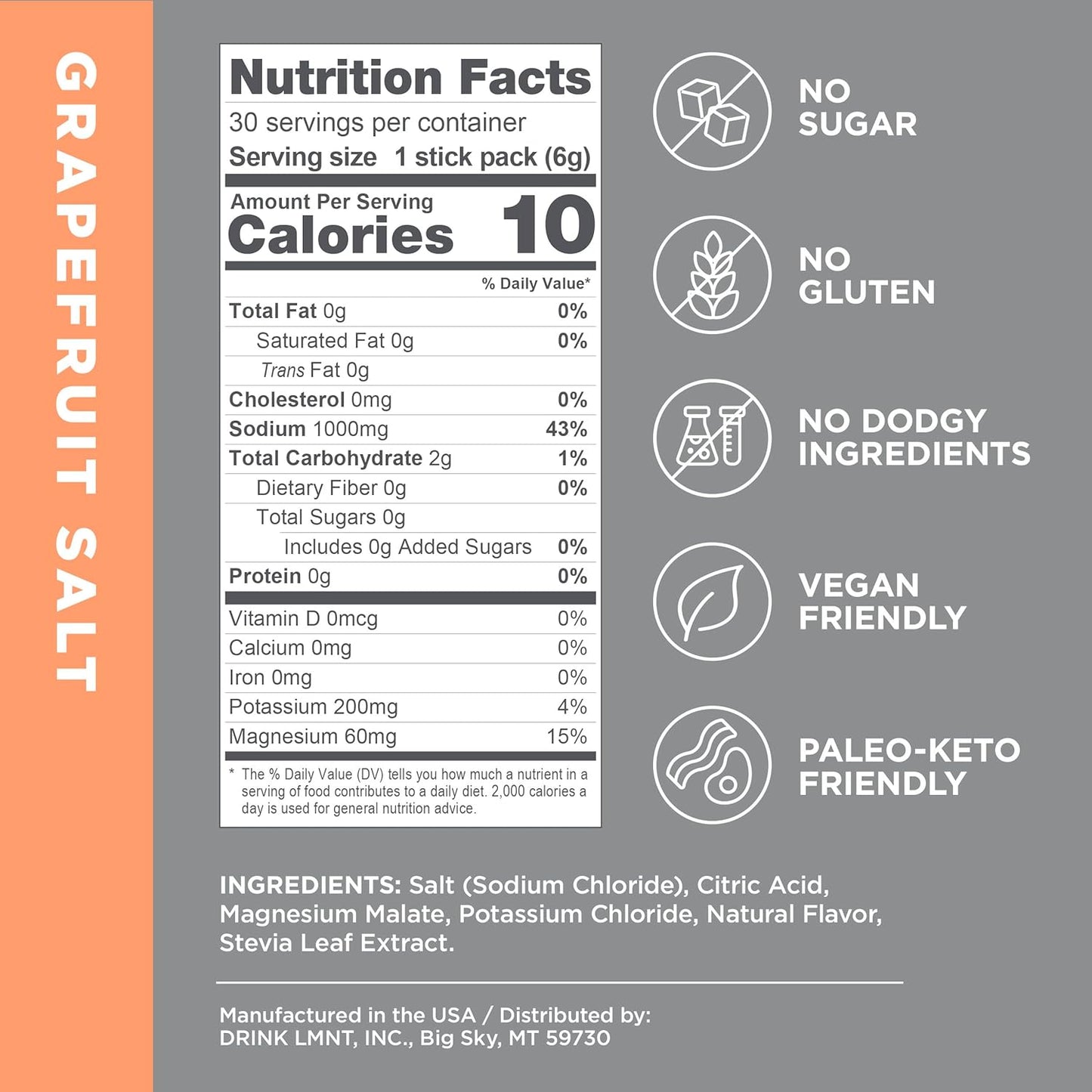 LMNT Electrolyte Drink Mix - Grapefruit Salt Flavor, Zero Sugar | 30 Pack - BoostGo Australia
