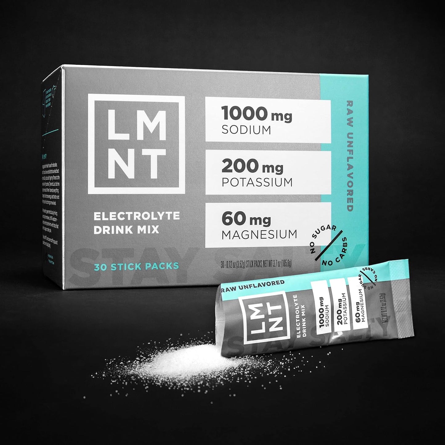 LMNT Zero Sugar Electrolyte Drink Mix with Raw Unflavored Salt - 30 Count Pack