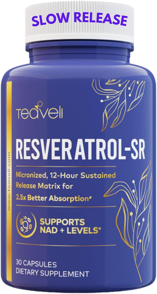 Long-Lasting Trans Resveratrol Capsules with Enhanced Bioavailability - NAD Resveratrol Supplement for Optimal Absorption