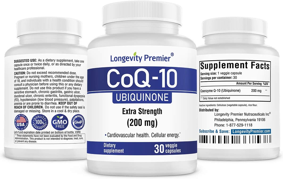 Longevity Blood Pressure Formula Value Pack - 3 Bottles + Free CoQ10 - 150 caps each - 30 Veggie caps