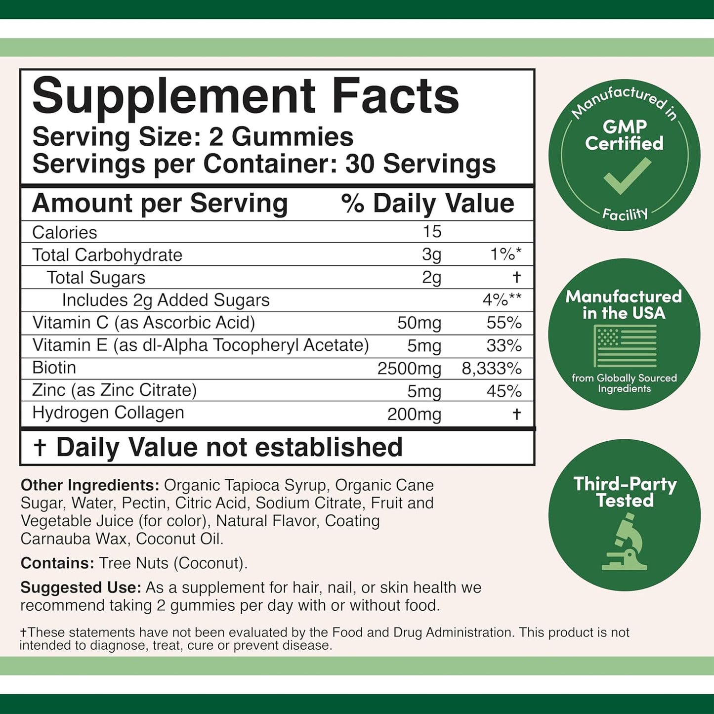 Longevity Support Collagen Gummies for Women and Men - Max Strength Hair, Skin, and Nails Vitamins with Biotin, Vitamin C, Zinc, and Vitamin E - Non-GMO - 60 Count by Double Wood