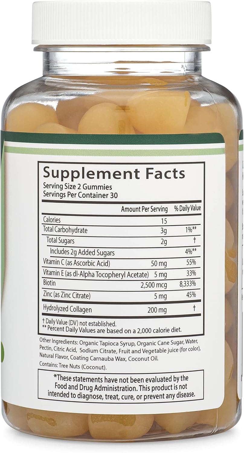 Longevity Support Collagen Gummies for Women and Men - Max Strength Hair, Skin, and Nails Vitamins with Biotin, Vitamin C, Zinc, and Vitamin E - Non-GMO - 60 Count by Double Wood