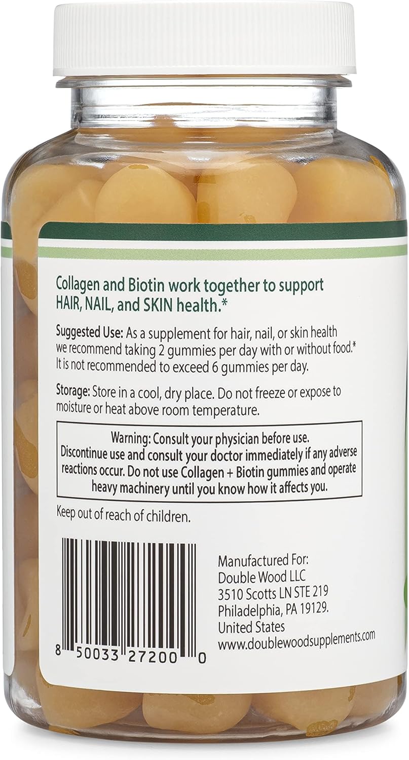 Longevity Support Collagen Gummies for Women and Men - Max Strength Hair, Skin, and Nails Vitamins with Biotin, Vitamin C, Zinc, and Vitamin E - Non-GMO - 60 Count by Double Wood