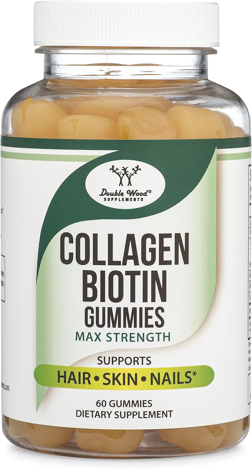 Longevity Support Collagen Gummies for Women and Men - Max Strength Hair, Skin, and Nails Vitamins with Biotin, Vitamin C, Zinc, and Vitamin E - Non-GMO - 60 Count by Double Wood