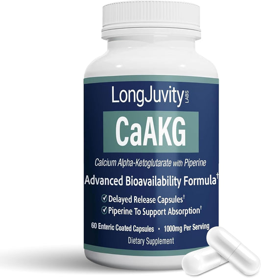 LongJuvity Labs Calcium AKG Supplement | 60 Enteric Coated Capsules, 1000mg Dose | Supports Healthy Aging Pathways | Independently Tested - BoostGo Australia