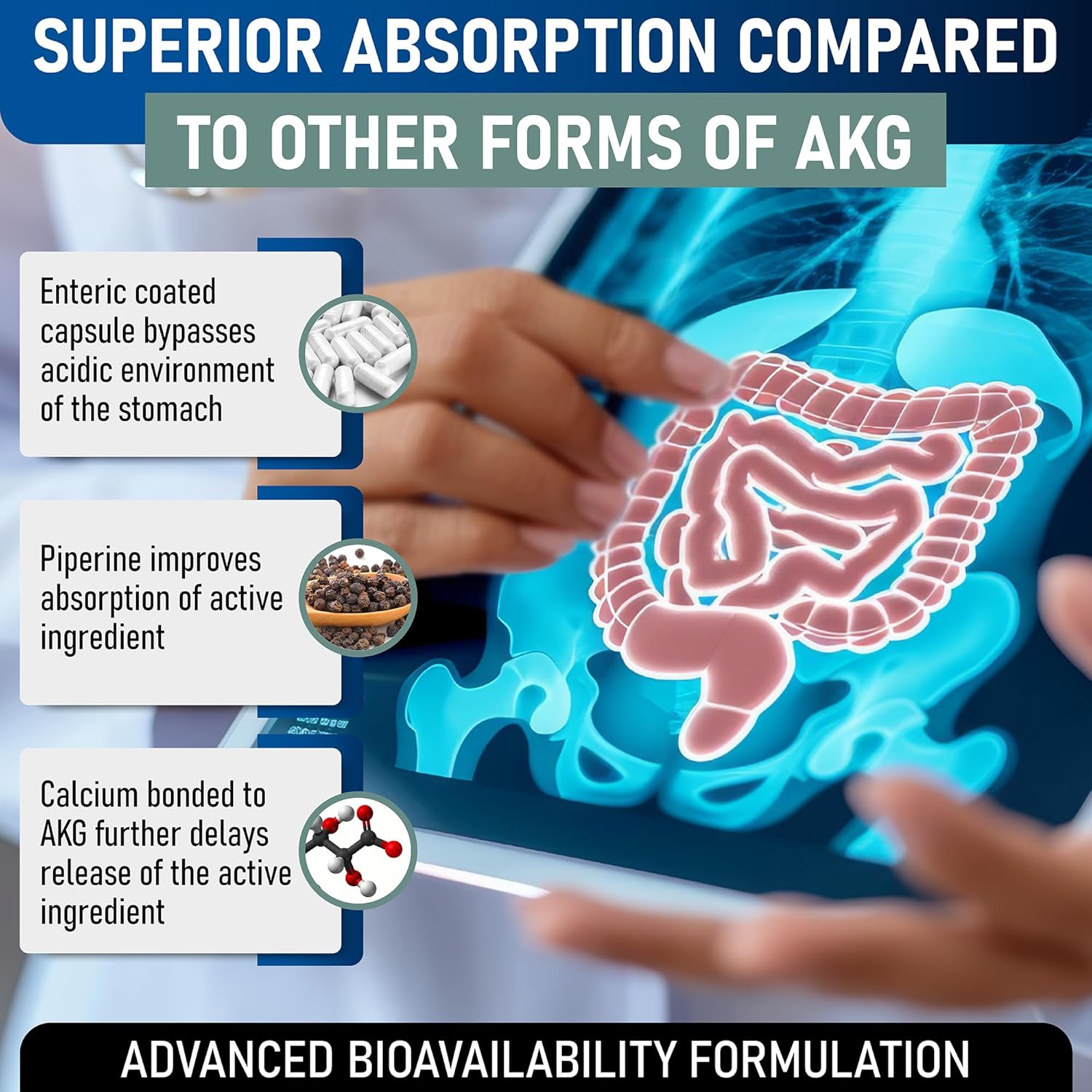 LongJuvity Labs Calcium AKG Supplement | 60 Enteric Coated Capsules, 1000mg Dose | Supports Healthy Aging Pathways | Independently Tested - BoostGo Australia