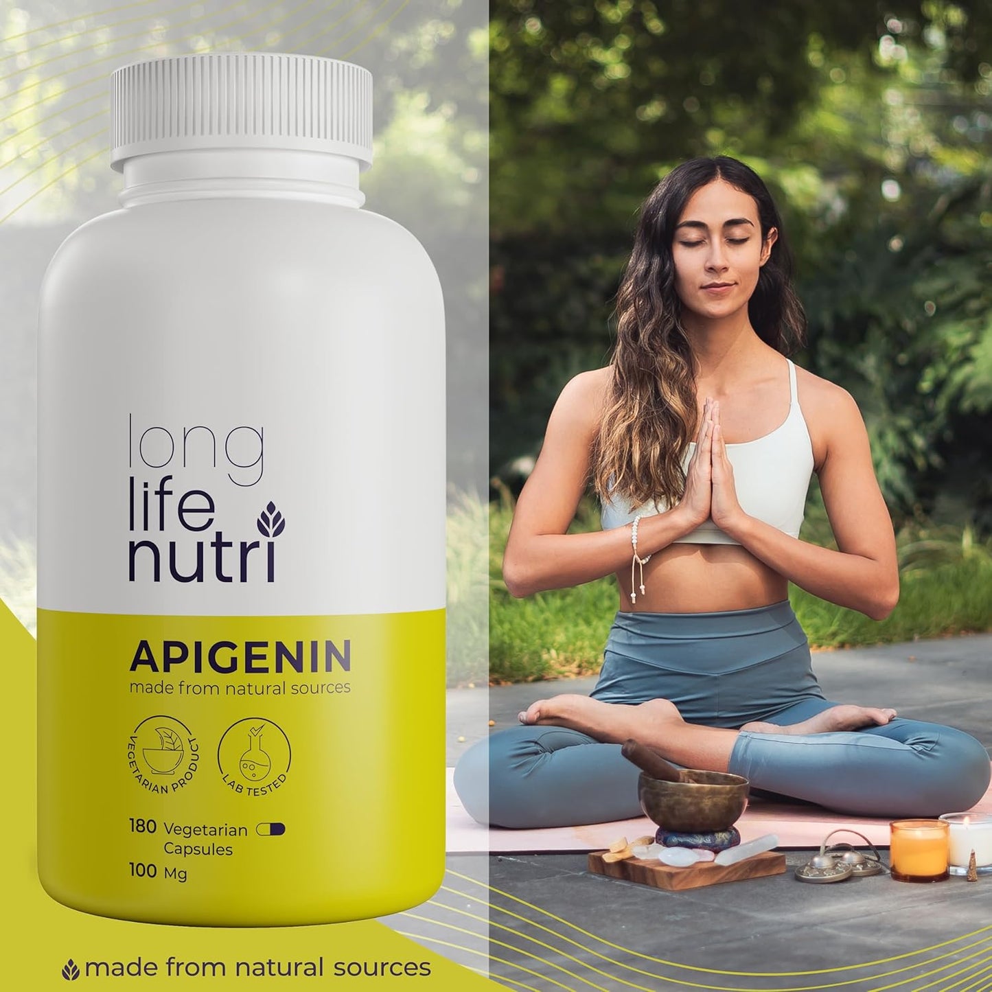 LongLifeNutri Chamomile Extract Apigenin Supplement 100mg | 180 Vegetarian Capsules for Prostate Health | Herbal Complex for Sleep, Stress, and Mood | Bioflavonoid Powder Pill