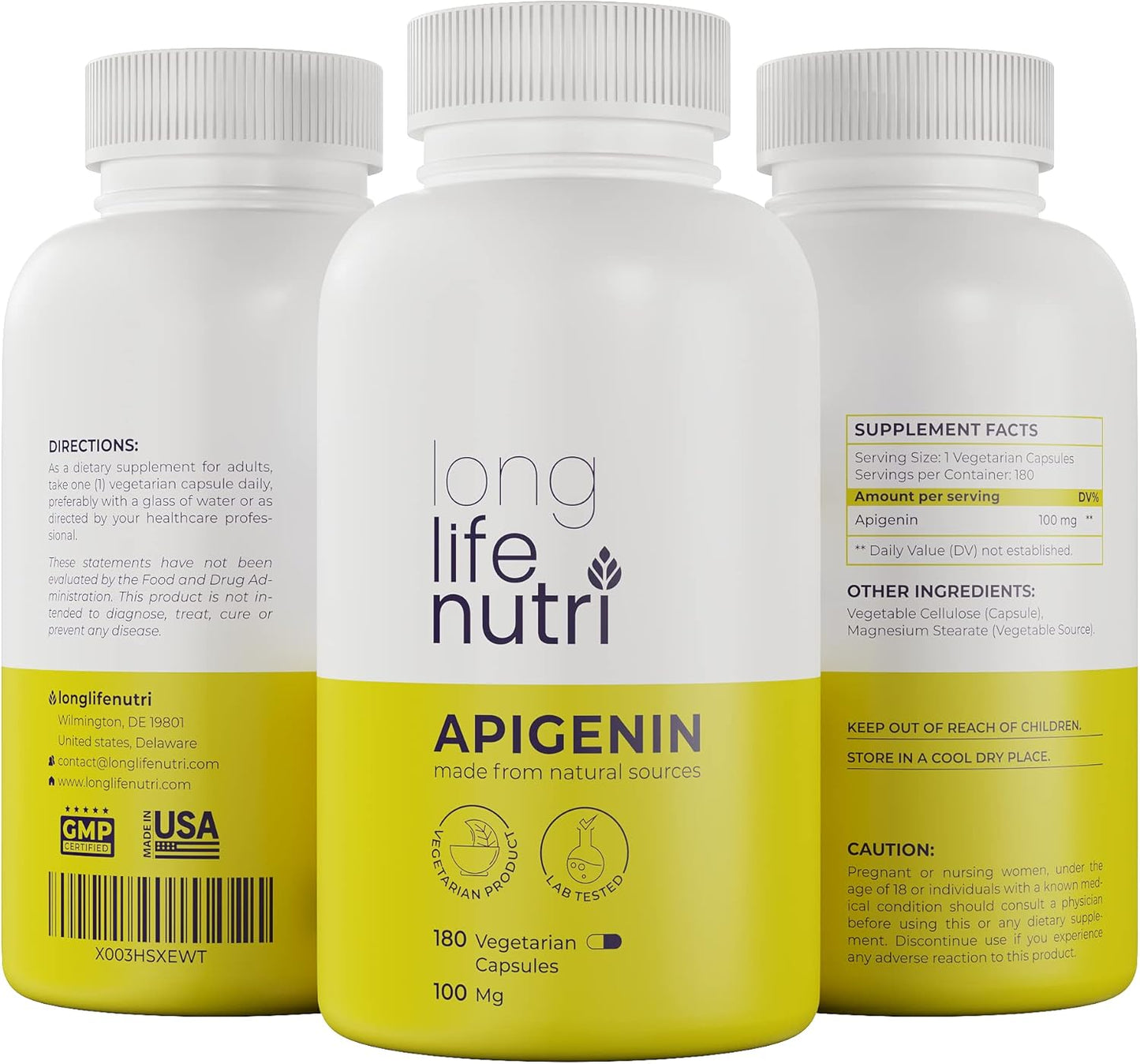 LongLifeNutri Chamomile Extract Apigenin Supplement 100mg | 180 Vegetarian Capsules for Prostate Health | Herbal Complex for Sleep, Stress, and Mood | Bioflavonoid Powder Pill