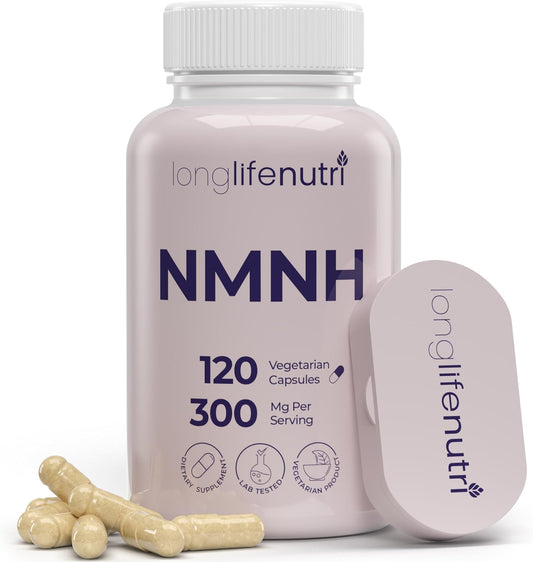 LongLifeNutri NMNH 300mg - 120 Vegan Capsules, 2-Month Supply, NAD Supplement for Energy & Longevity, Made in USA