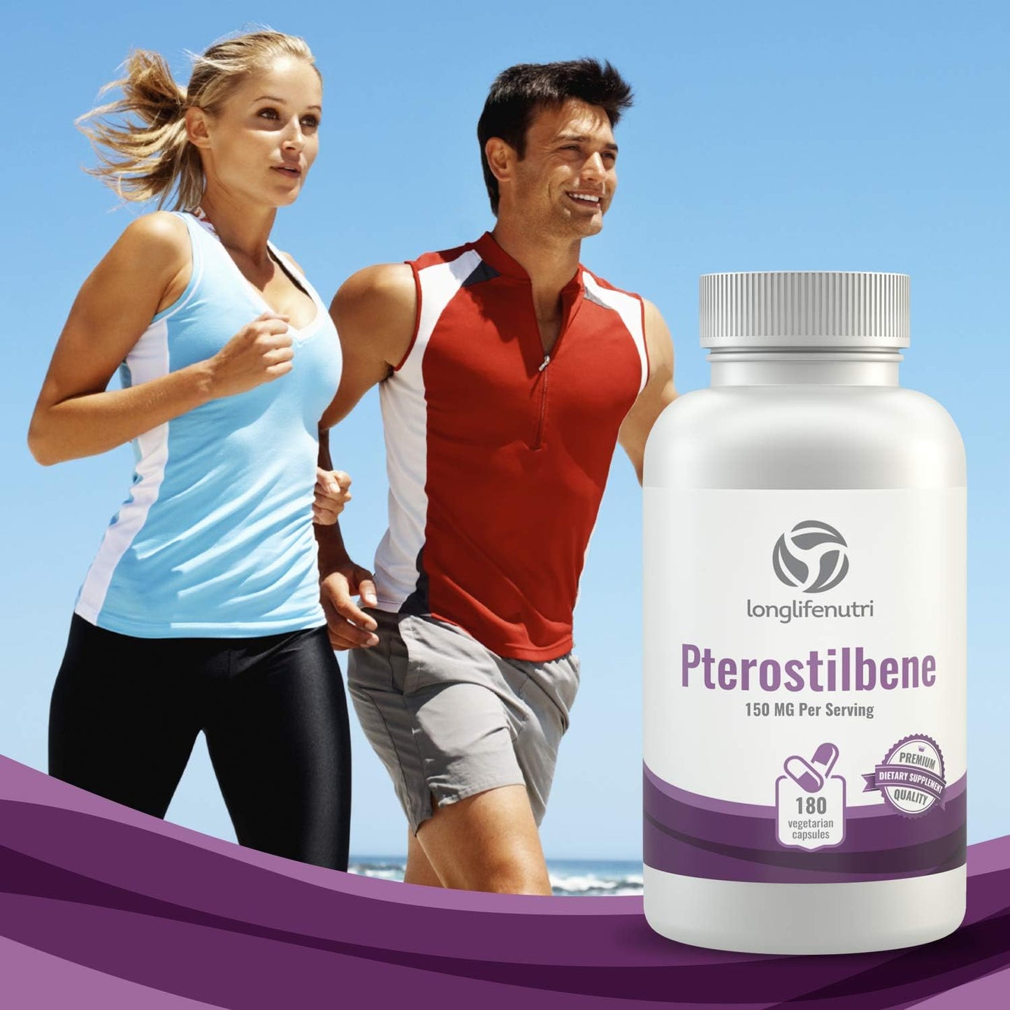 LongLifeNutri Pterostilbene 150mg Capsules - 180 Count - 3-Month Supply - USA Made - Natural Wellness Support