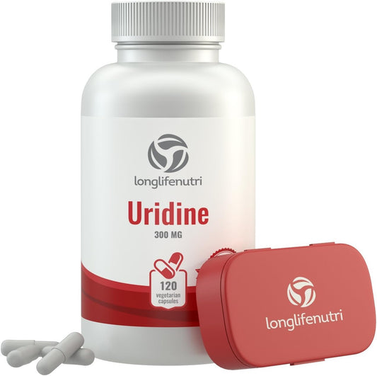 LongLifeNutri Uridine Monophosphate 300mg - 120 Veg Caps | USA-Made Brain & Memory Choline Enhancer | Supports Synapses Growth & Cognitive Health