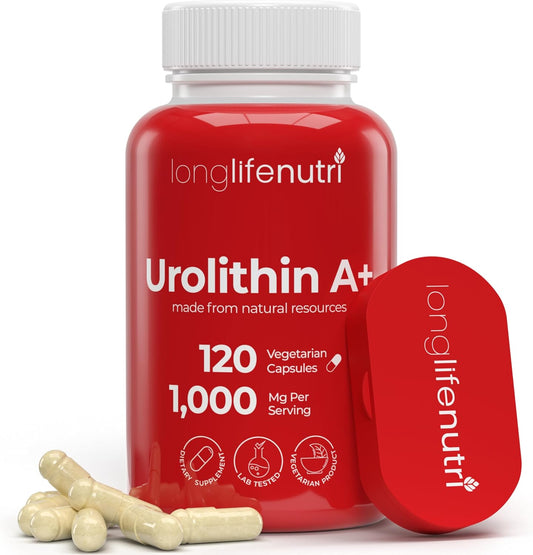 LongLifeNutri Urolithin A+ 1000mg Supplement - Advanced Formula for Healthy Aging, 120 Vegetarian Capsules - Pomegranate Extract, Organic - Made in USA - Lab Tested, 2-Month Supply - BoostGo Australia