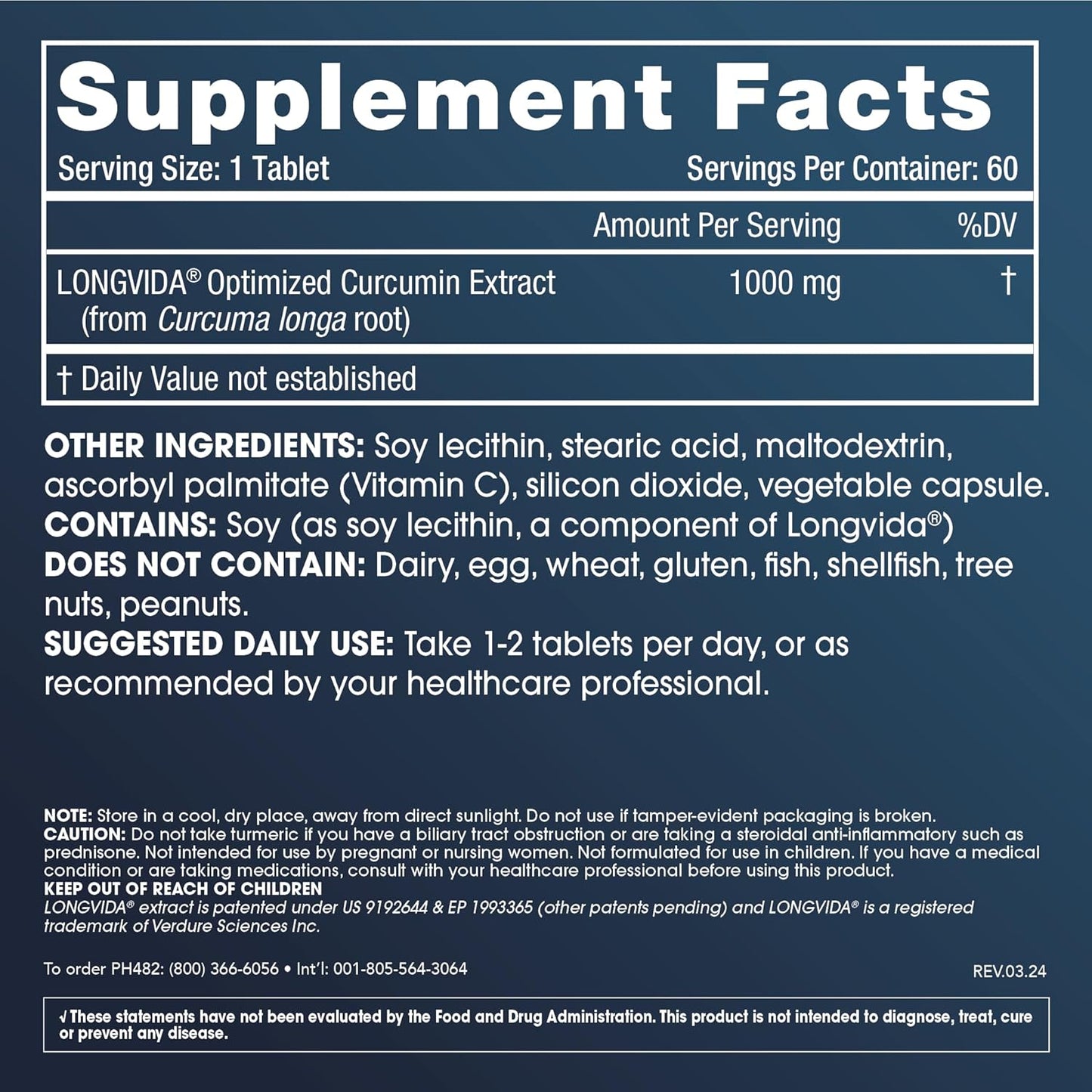 Longvida® Optimized Curcumin Tablets - 1000 mg, 60 Count for ProHealth and Longevity