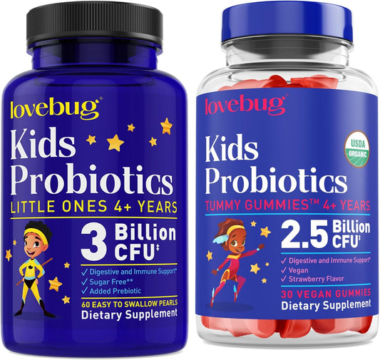Lovebug Multi-Strain Probiotic Pearls and Soil-Based Gummy Bundle - Premium Probiotics for Gut Health and Immune Support