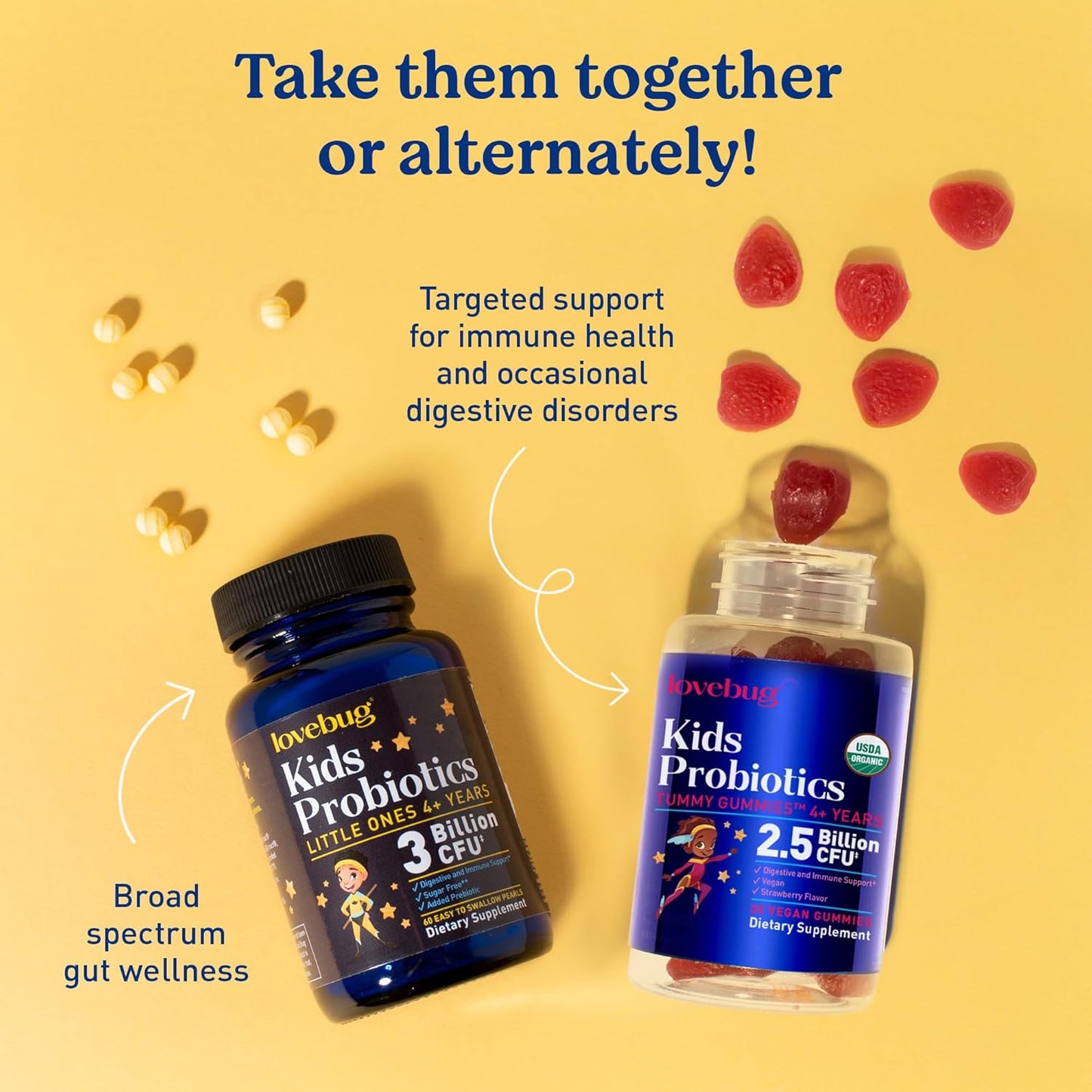 Lovebug Multi-Strain Probiotic Pearls and Soil-Based Gummy Bundle - Premium Probiotics for Gut Health and Immune Support