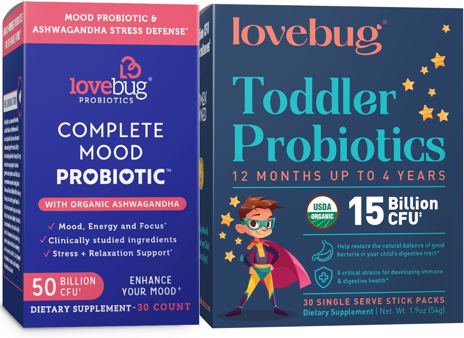 lovebug PROBIOTICS Calm Mommy and Toddler Probiotic Pack for Digestive Health