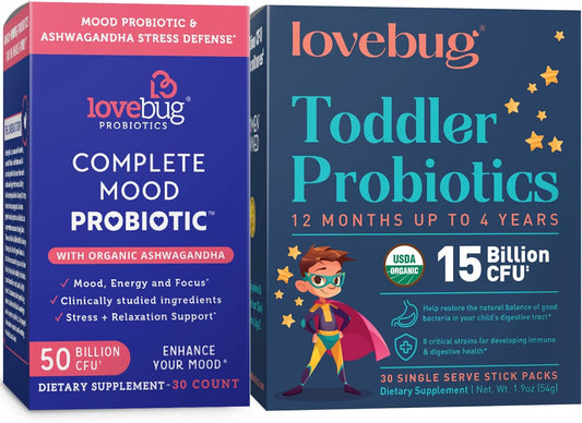 lovebug PROBIOTICS Calm Mommy and Toddler Probiotic Pack for Digestive Health