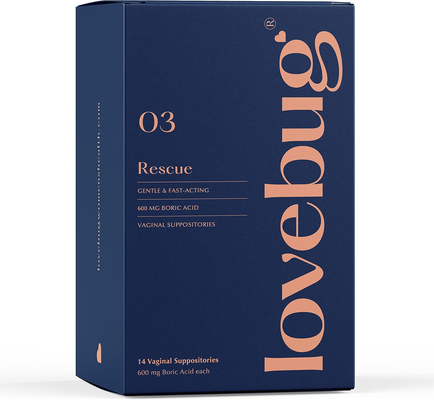 LoveBug Women's Health Vaginal Boric Acid Suppositories - Fast Acting for Odor, Discharge, Yeast & pH Balance - Coconut Oil, Hyaluronic Acid, Vitamin E - 14 ct