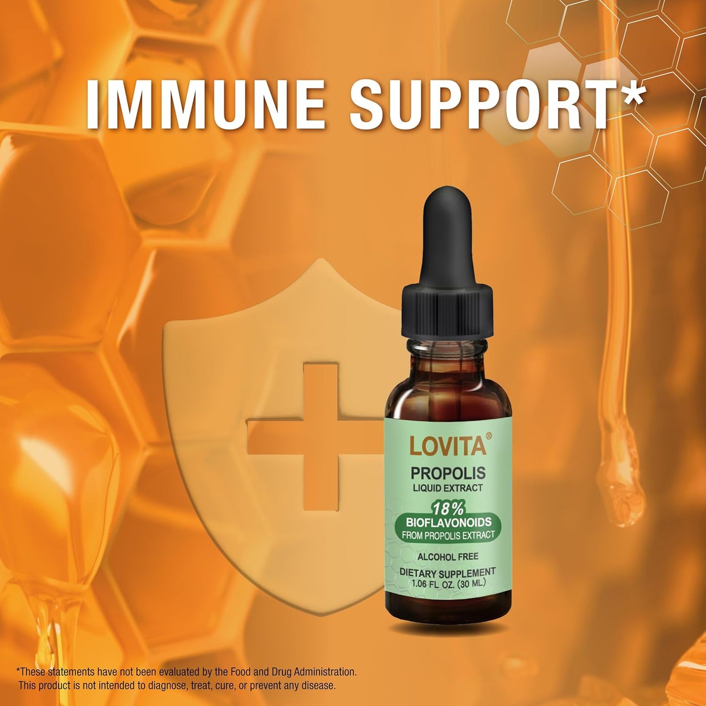 Lovita Bee Propolis Liquid Extract - 500mg | Alcohol-Free 5:1 Propolis Extract for Immune Support - 1 Fl Oz