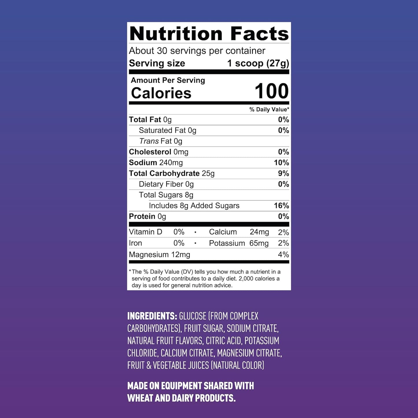 Low Sugar Blueberry Pomegranate Sports Drink Mix for Endurance with Electrolytes - All Natural, Gluten-Free, 30 Servings