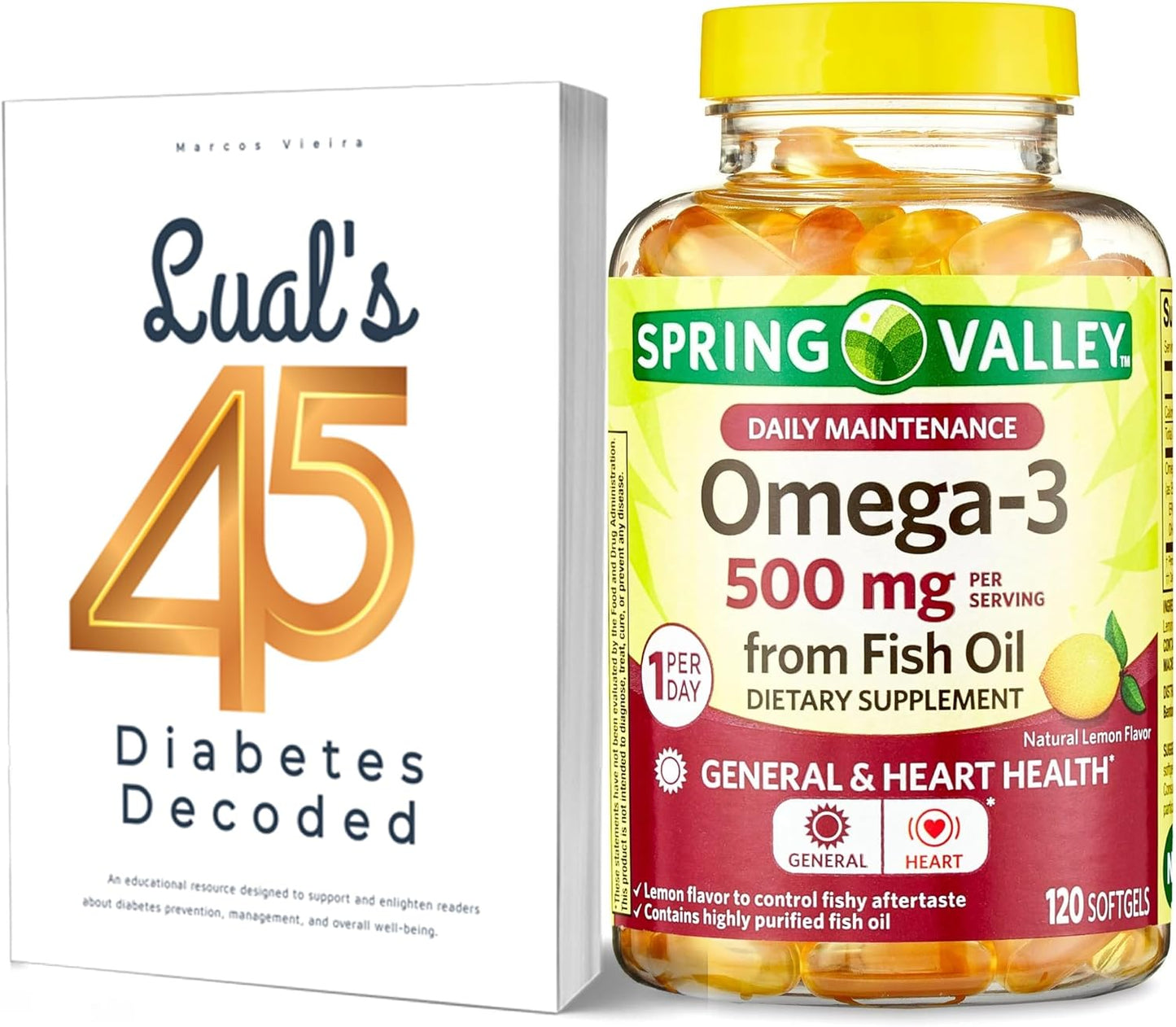 Lual's Omega-3 Fish Oil Bundle for Diabetes Management | 500mg Softgels | 120 Count Bottle | Omega-3 Fish Oil Supplements