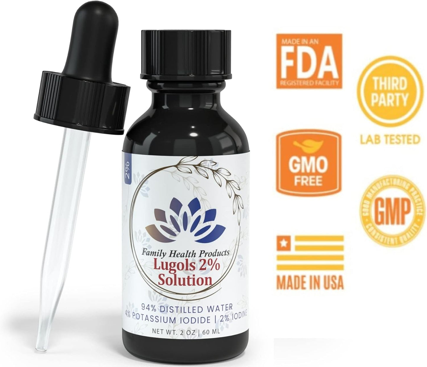 Lugols Iodine Solution 2% - Potassium Iodide Liquid Drops for Family Health - Red - 1 Pack