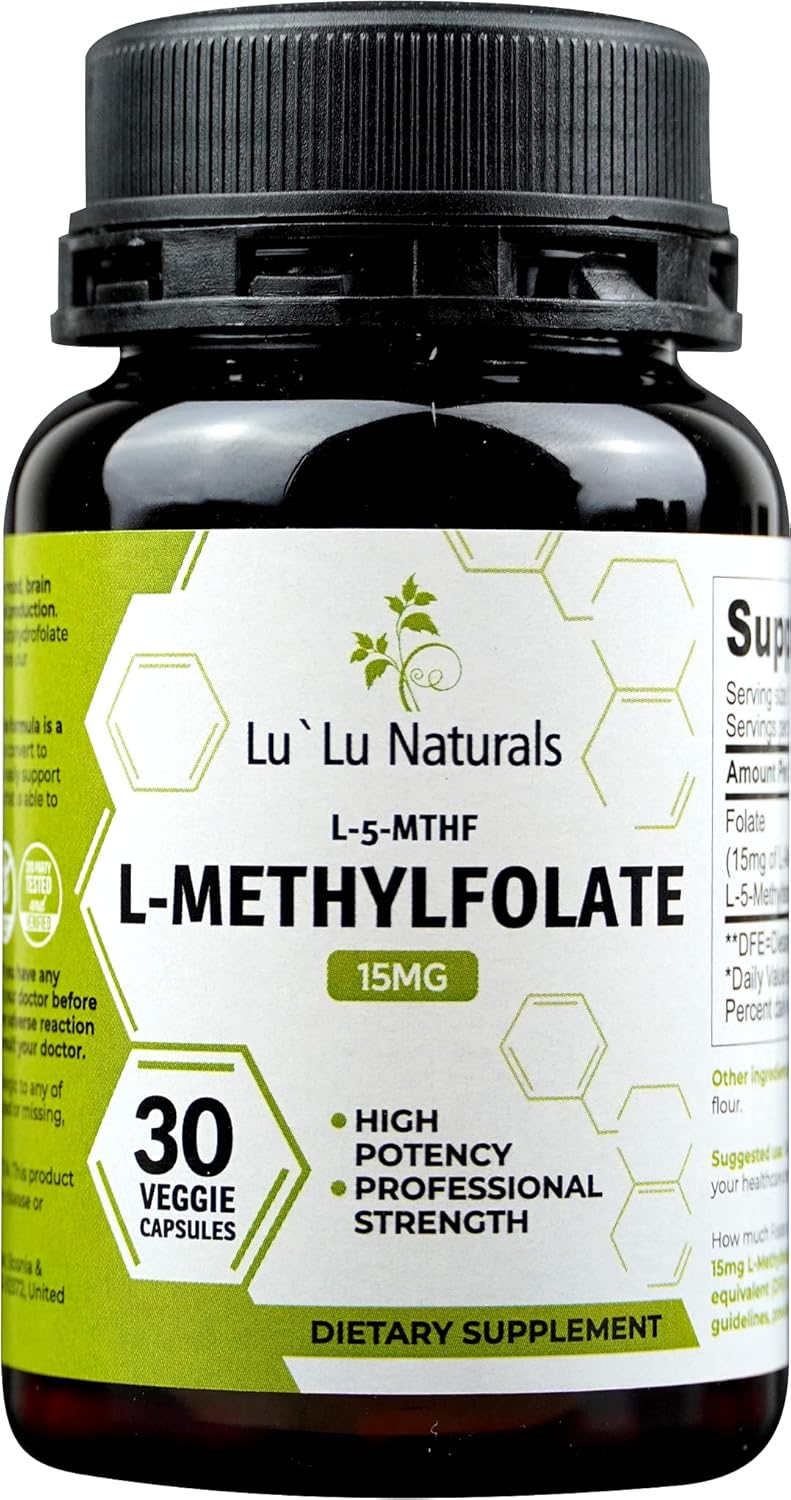 Lu'Lu Naturals L Methylfolate 15mg Capsules - High Potency Methyl Folate Supplement for Folic Acid Support