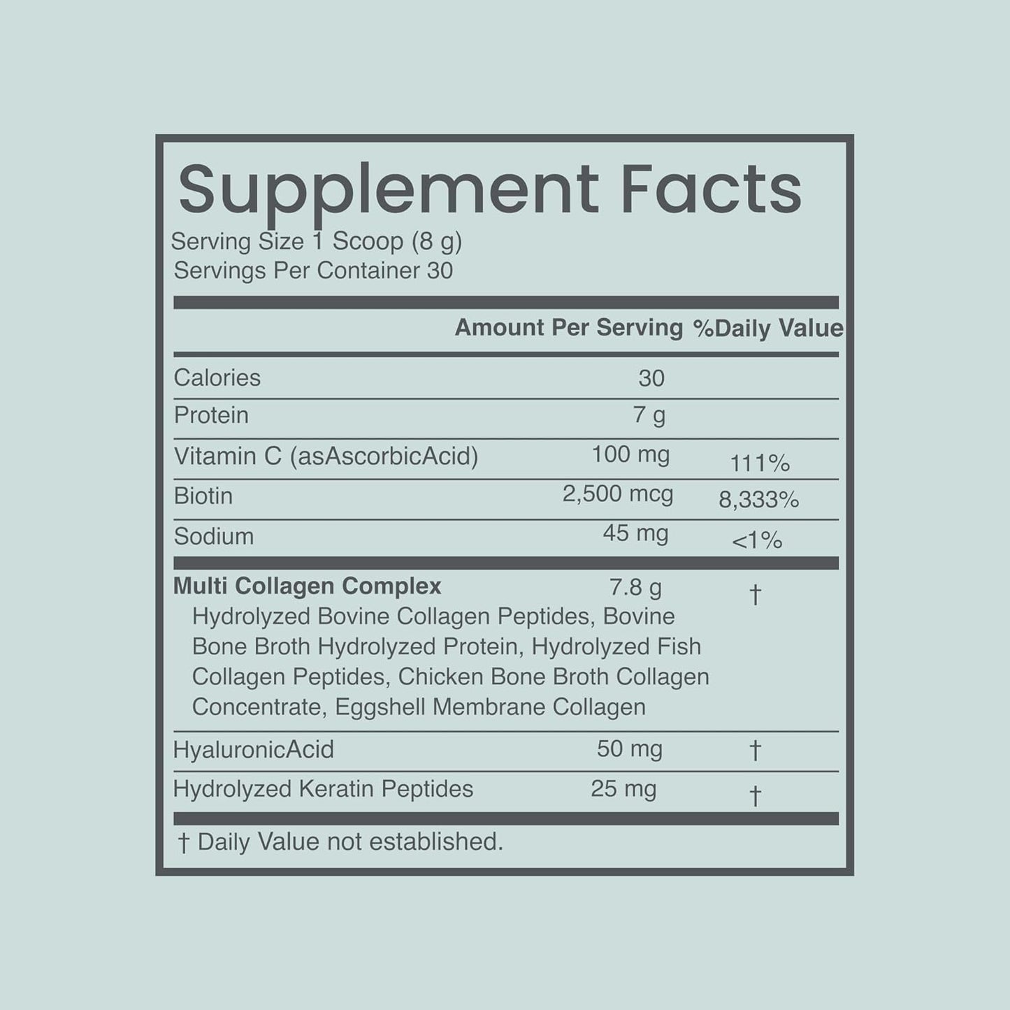Luna Health Multi Collagen Protein Powder with Keratin, Vitamin C, Biotin, and Hyaluronic Acid for Anti-Aging, Hair Growth, and Joint Support - Non-GMO, Grass-Fed, Hormone-Free - 120g