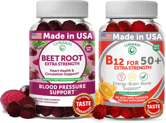 Lunakai Beet Root and Vitamin B12 Gummies for Adults 50 Plus - Antioxidant Blend for Heart Health and Energy Boost