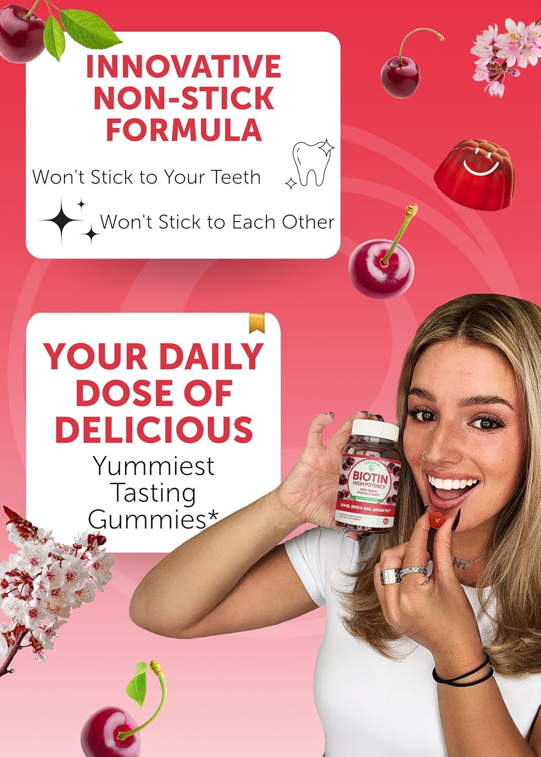 Lunakai Biotin Gummies: Tasty 5000mcg Hair Skin & Nails Vitamins for Women - Vegan 12 Pack with Vitamin C & E Formula
