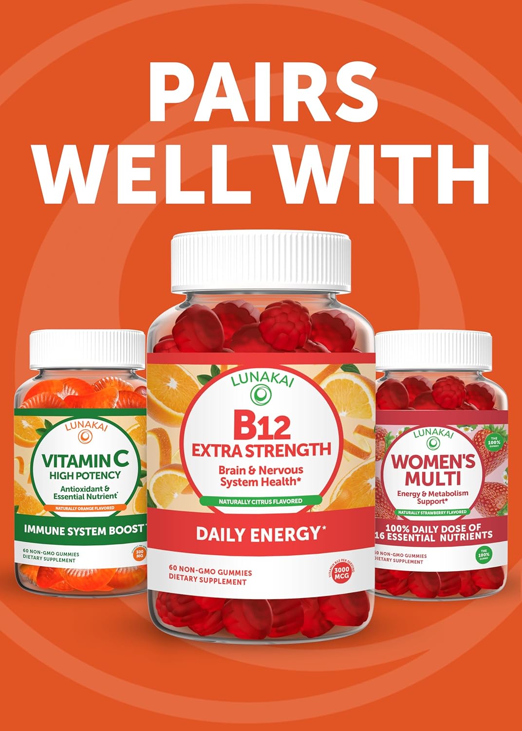 Lunakai Vitamin E Gummies 400IU with Vitamin C - Vegan & Non-GMO Daily Skin & Eye Support - Made in USA - 60ct