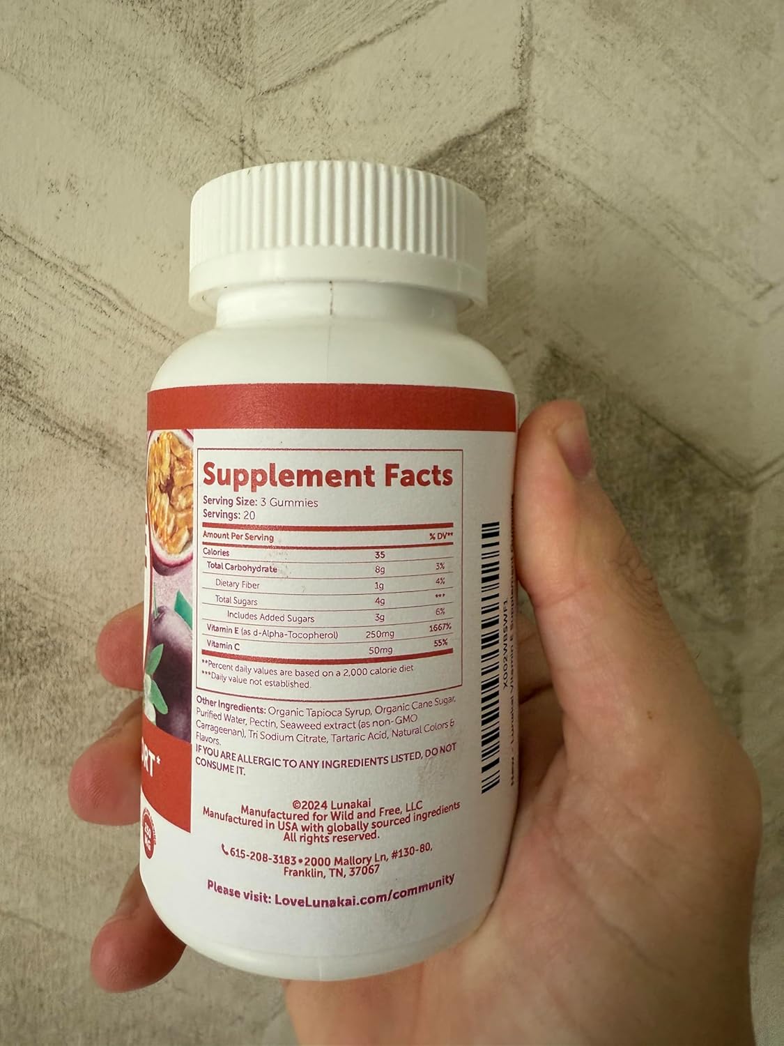 Lunakai Vitamin E Gummies 400IU with Vitamin C - Vegan & Non-GMO Daily Skin & Eye Support - Made in USA - 60ct