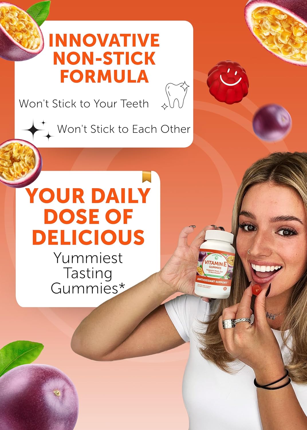 Lunakai Vitamin E Gummies 400IU with Vitamin C - Vegan & Non-GMO Daily Skin & Eye Support - Made in USA - 60ct