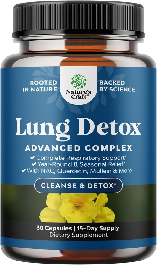 Lung Detox Mullein Leaf Capsules with NAC, Quercetin, & Cordyceps Extract - Respiratory Support Supplement for Sinus Health & Immunity - 30ct