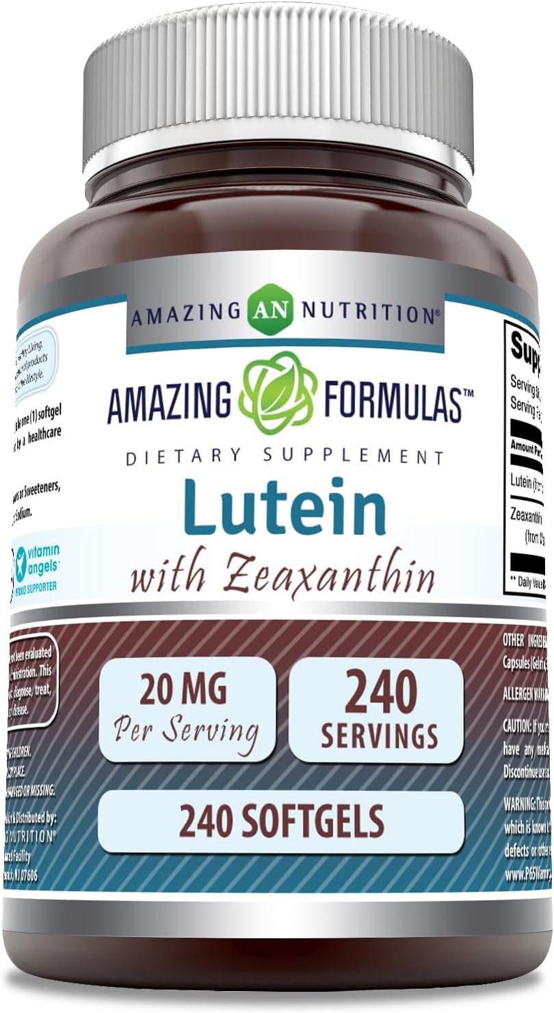 Lutein 20mg with Zeaxanthin 800mcg Softgels Supplement | Non-GMO | Gluten Free | Made in USA (240 Count) by Amazing Nutrition Amazing Formulas