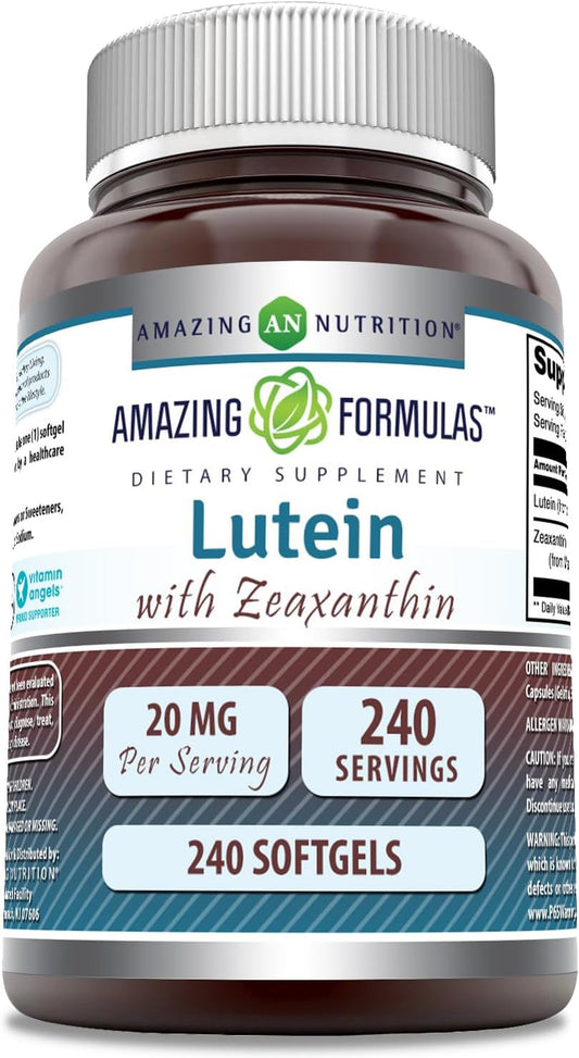Lutein 20mg with Zeaxanthin 800mcg Softgels Supplement | Non-GMO | Gluten Free | Made in USA (240 Count) by Amazing Nutrition Amazing Formulas