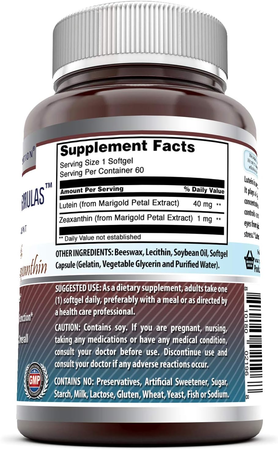 Lutein 40mg with Zeaxanthin 1600mcg Softgels | Non-GMO Gluten Free Supplement | Made in USA | 60 Count